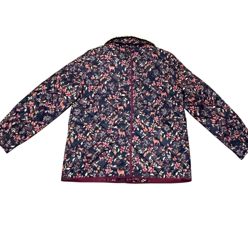 Talbots Woodland Ditsy Quilted Jacket Womens M Floral Sherpa Collar - Picture 6 of 11